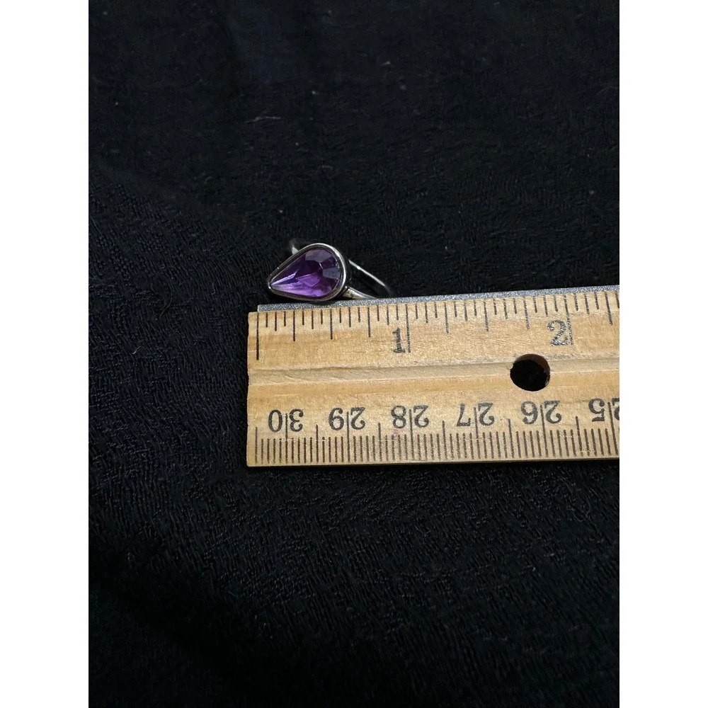 Silver Tone Purple Pear Shaped Ring Size 9.5 Minimalist